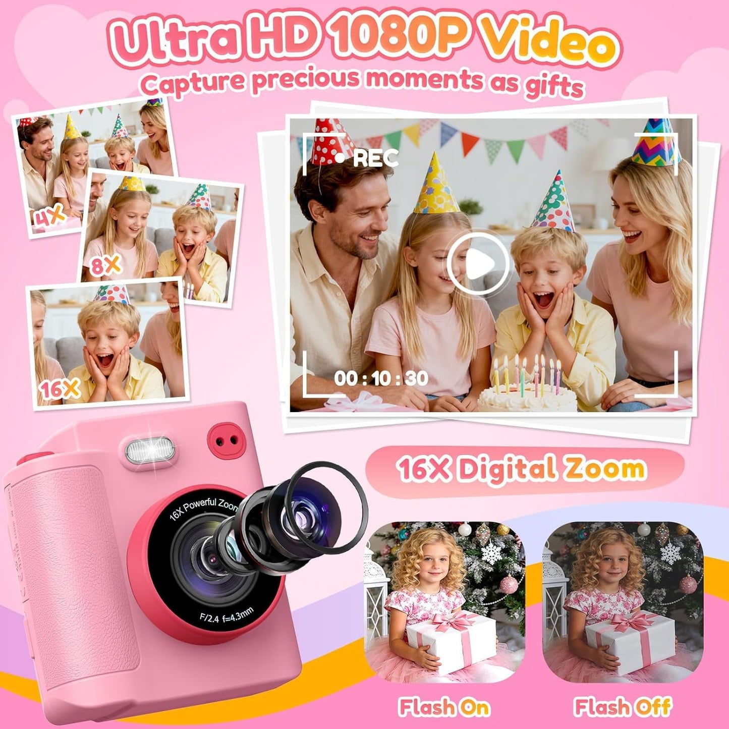 Yunaking 3-12 3 4 5 6 7 8 9 10 32G Gift for Girls Kids Camera: Instant Print Dual Lens Digital Camera Toys for Girl