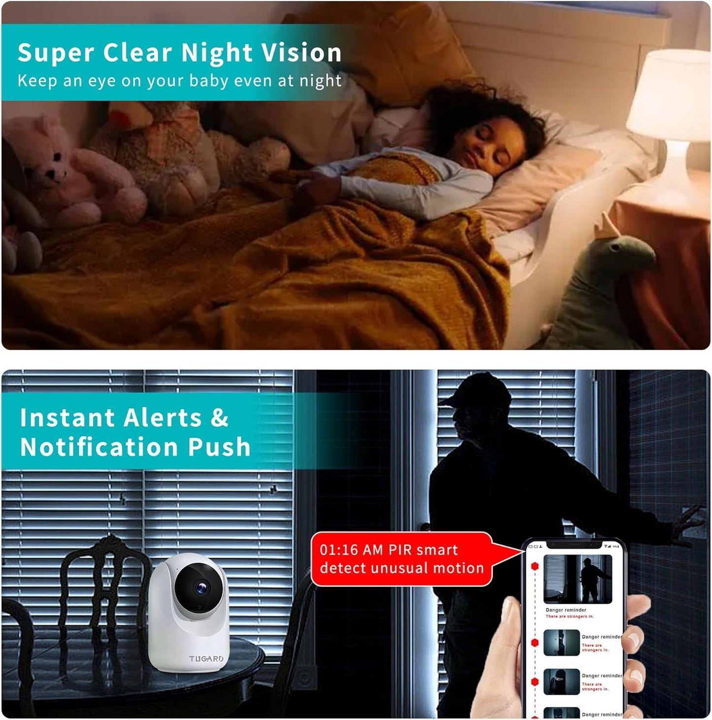 TUGARD Camera,2.4G 355View 100vertical,Motion Vision,2-Way Talk,Cloud/SD,6 Indoor Security WiFi Cameras for Home
