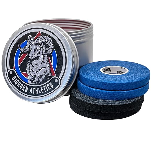 Bighorn Athletics Pro Series Jiu-Jitsu Finger Tape, 8-Rolls with Tin Holder, Enhanced Strength, Residue-Free (0.3-Inch, White)