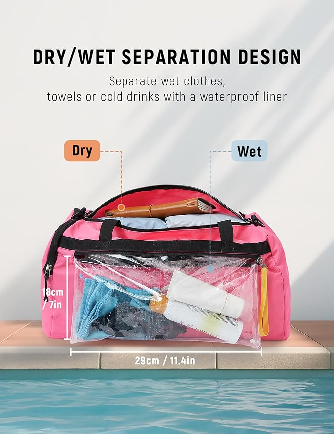 SKYSPER 30L Gym Duffel - Sports Bag Small with Wet Pocket for Sport, Travel, Fitness & Workout Men Women(Pink)