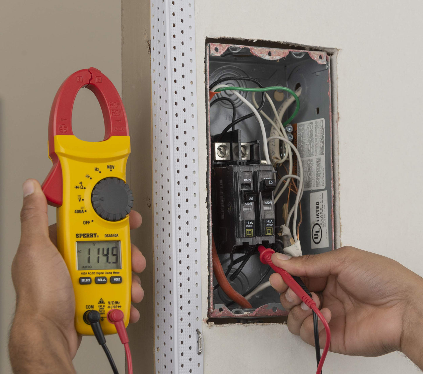 Sperry Instruments DSA540A 6 Function Digital Snap-Around Clamp Meter, Clamp-On AC / DC Voltage, 400 AMP Meter, AC / DC Current Reading, Reads Panel & Outlet Voltage, Includes Carrying Case, Black & Yellow