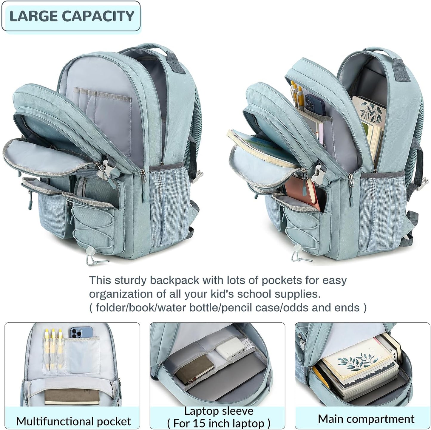 Backpack 15.6 inch Daypack Lohol Water Resistant with Mulitiple Pockets for School Travel Outdoor College, Laptop