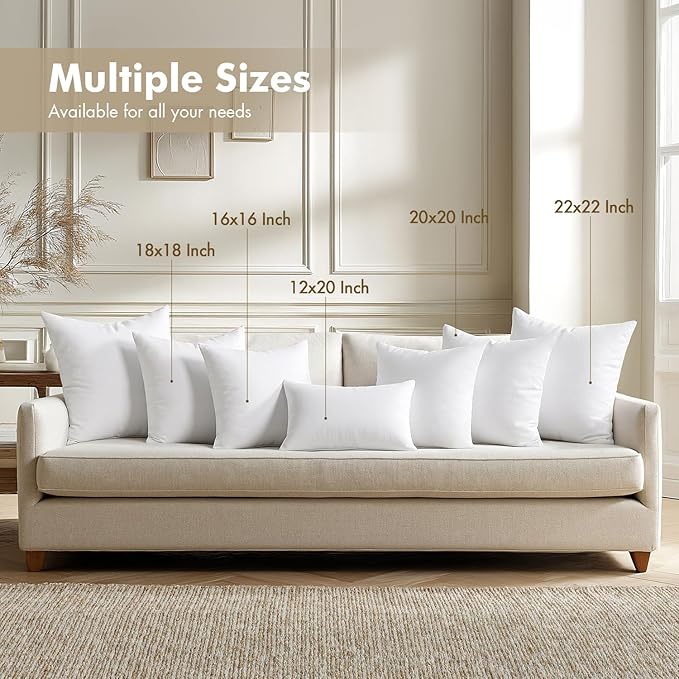 MIULEE Pillows Inserts, Pack of 4 12x12 Inch 100% Virgin Microfiber Filling Throw Pillows for Bed Couch Sofa