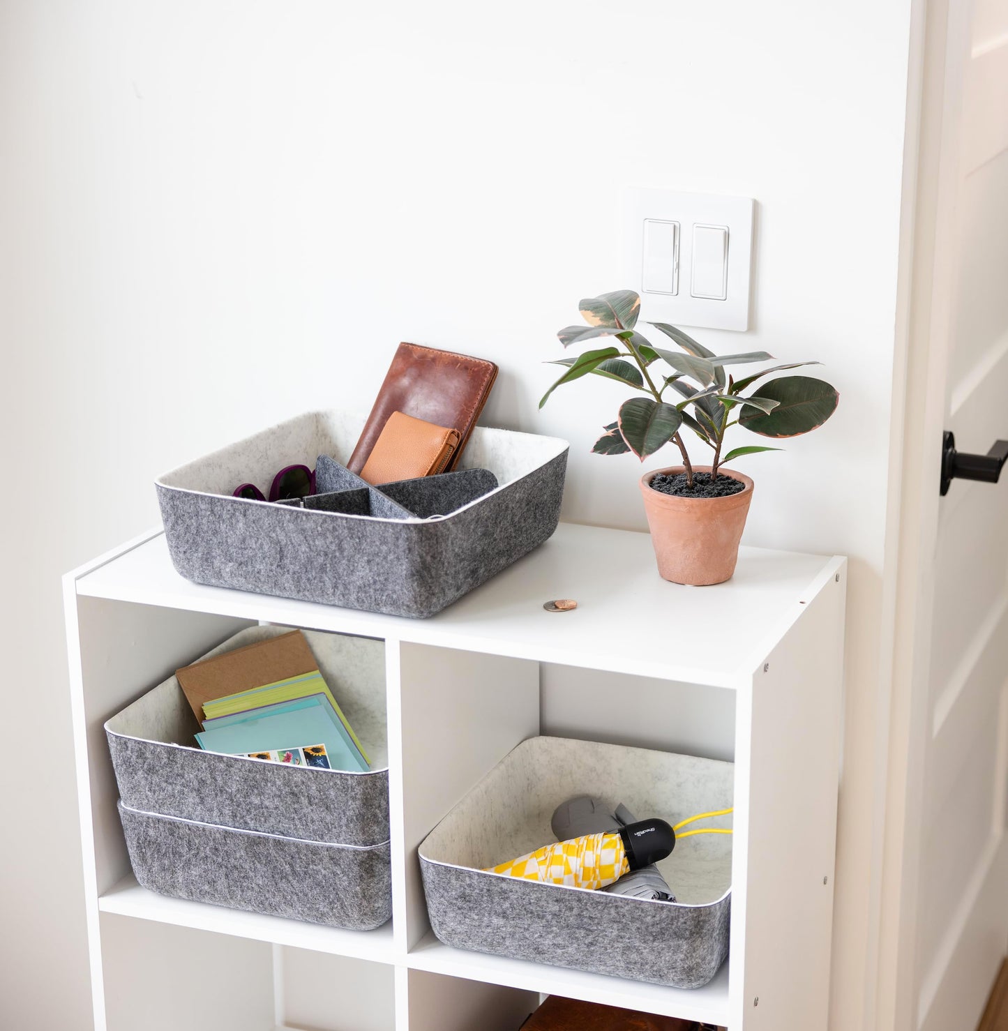 Three by Three Seattle felt·like·it!™ Small Cubby Storage Bin Set of 3 with Dividers – Eco-Friendly Recycled Felt Bins for Home & Office Organization, Charcoal