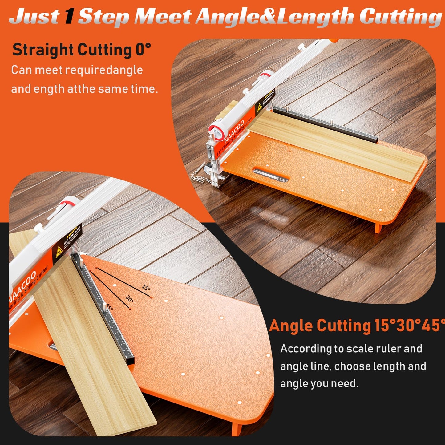 Heavy Laminate Floor Cutter with Replacement Blade, NAACOO 13“ Vinyl Floor Cutter with wheel,Vinyl Plank Cutter – Just 1 Step Meet Angle&Length Cutting,