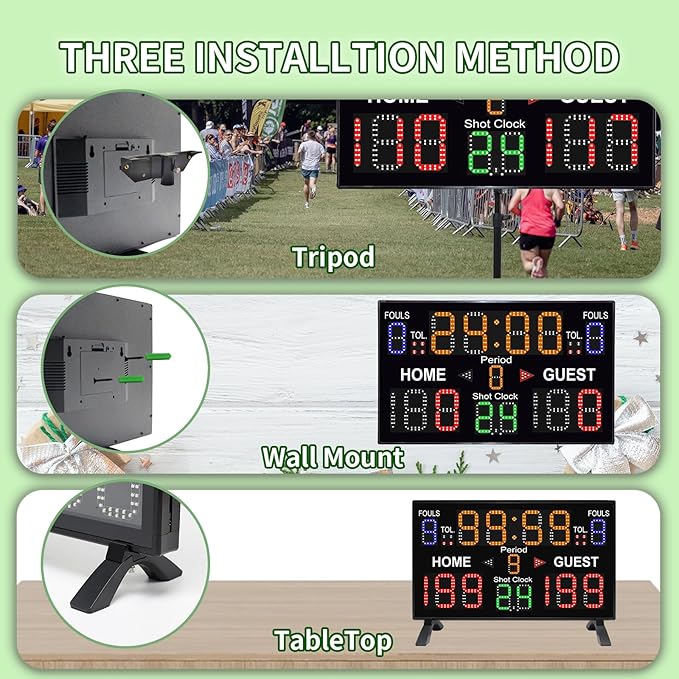 Basketball Digital Scoreboard with Remote,Battery Powered Portable Tabletop Electronic Scoreboard with 75dB Buzzer,Countdown Timer & Score for Games
