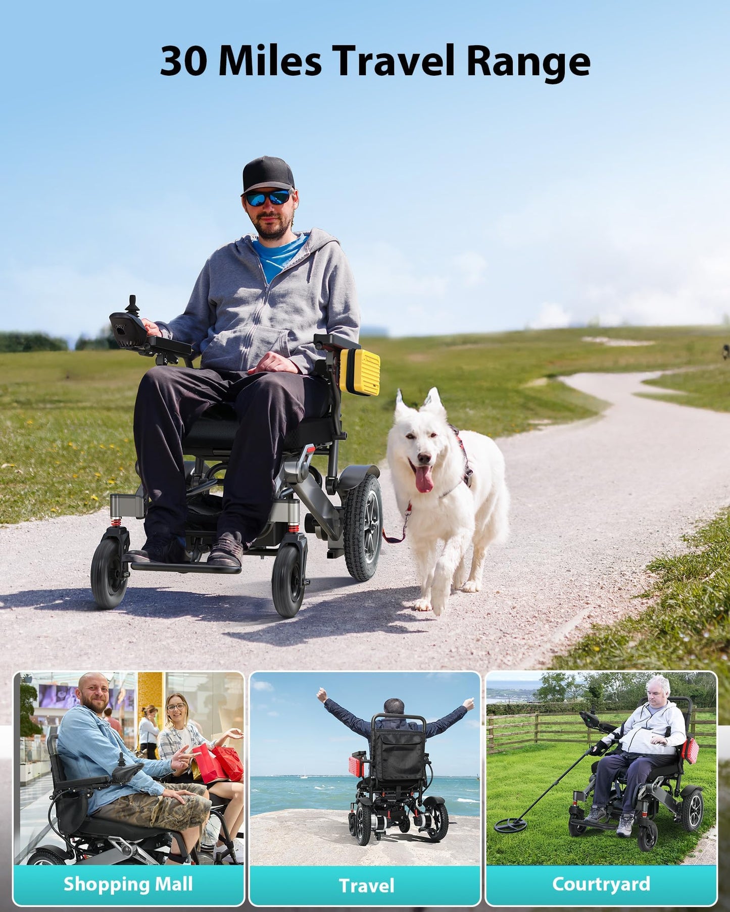 Goldseason 30 Miles Range Electric Wheelchairs for Adults - 500W Motor All Terrain Power Wheelchair with 13'' Large Tires, Support 400 lb Foldable Mobility Motorized Wheelchair for Seniors, Black