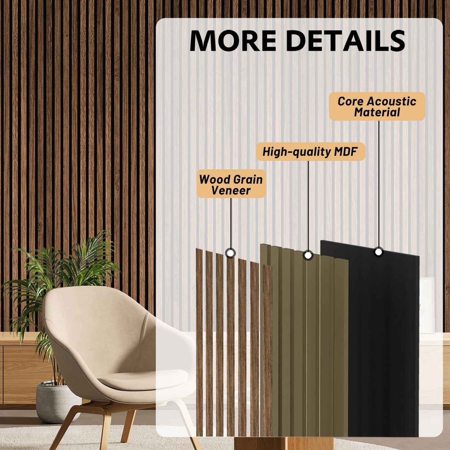RITOLLO 4 Pack Wood Panels for Wall - 47.2"×23.6" Wood Slat Acoustic Panels for Wall, Soundproof Panels, 3D Fluted Panels for Interior Wall Decor (Walnut)