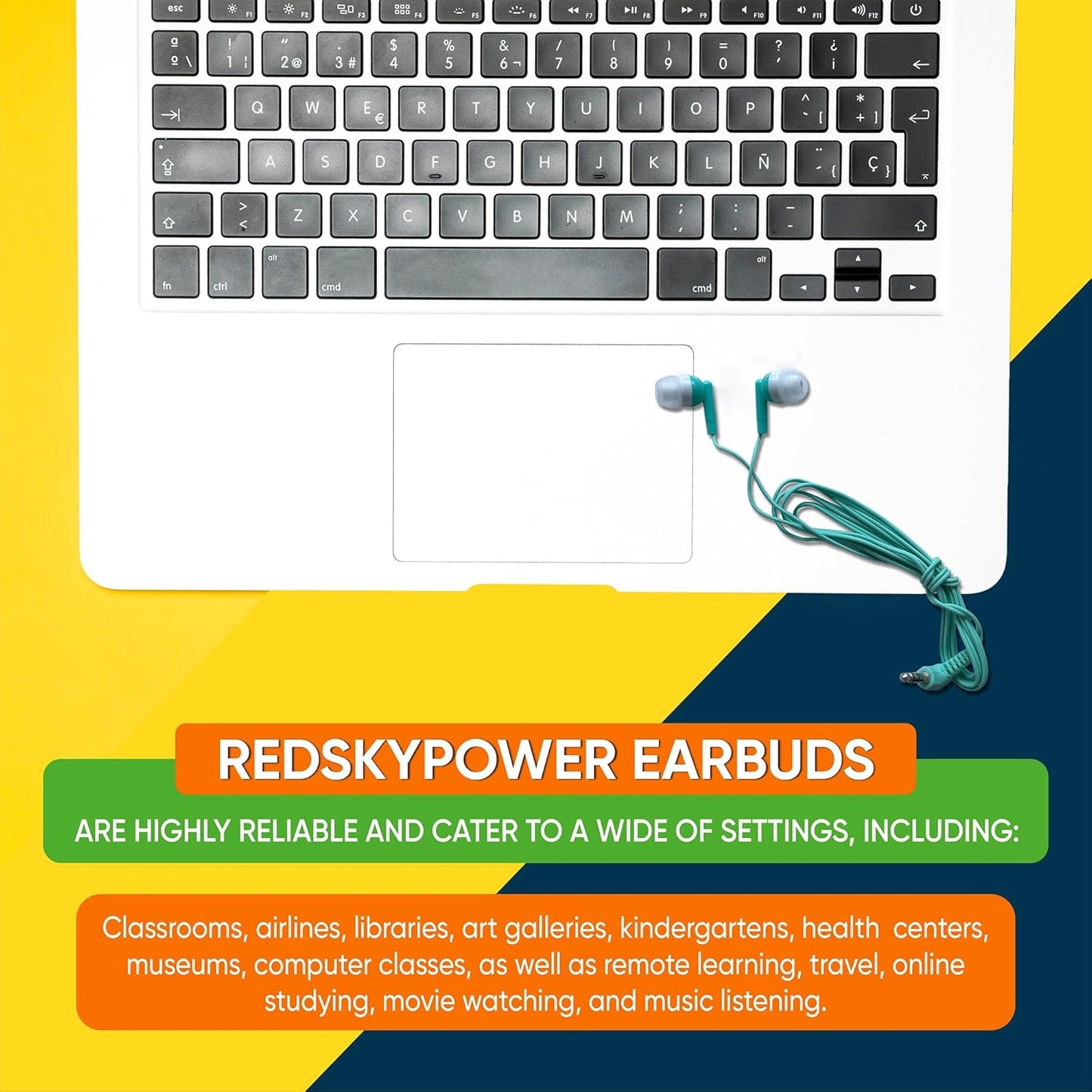 Redskypower 20 Pack 3.5mm 4ft Bulk Wired Earbuds, In Ear Headphones with Jack, Tangle Free Cable, Comfortable Fit