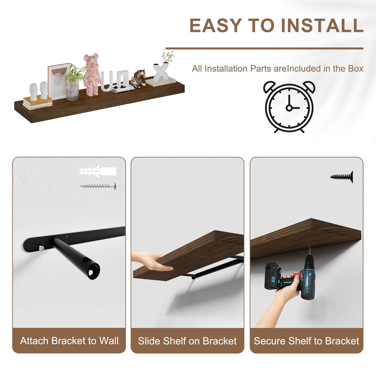 TEDIDUWA 60 Inch Extra Long Floating Shelves, Set of 2 Deep Floating Shelves 12in Depth, Floating Shelves Long Heavy Duty Wood Shelves for Wall, Solid Wood Walnut Finish