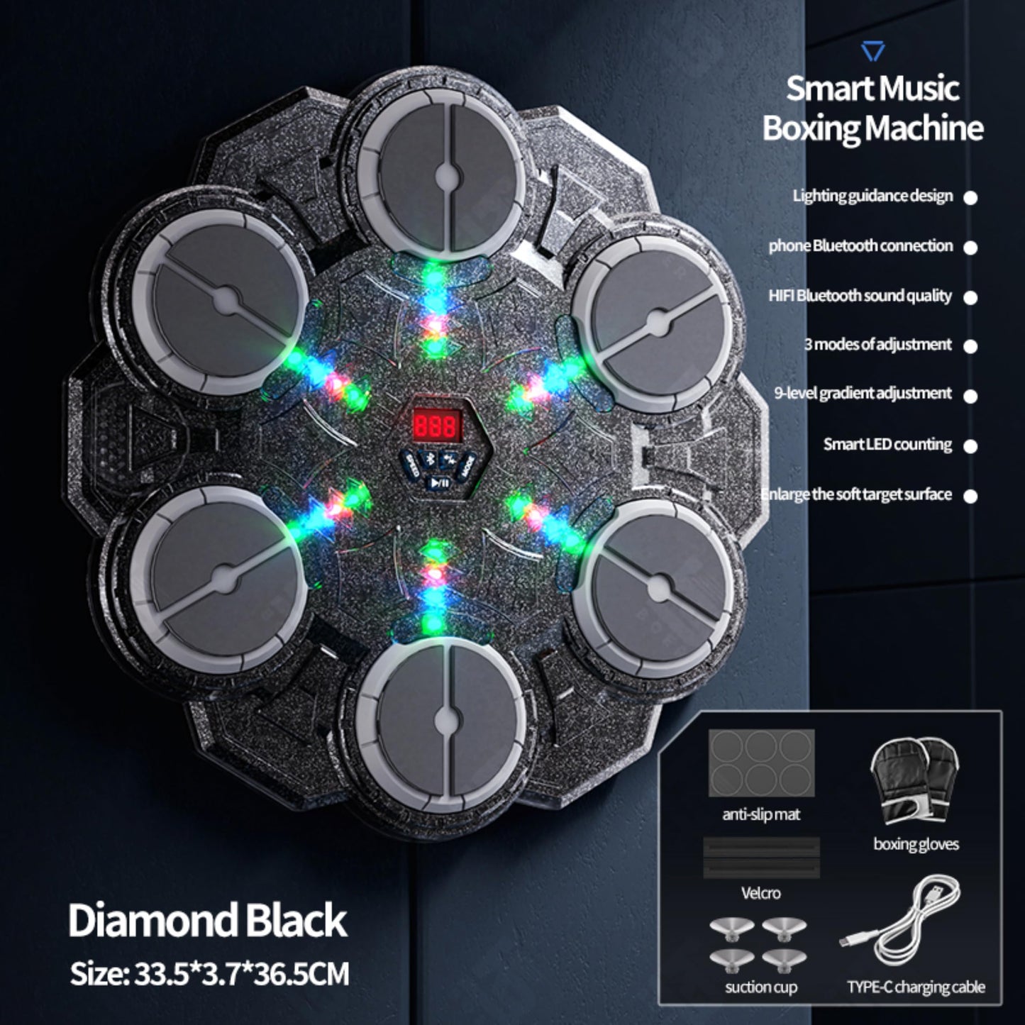 Smart Music Boxing Machine with Gloves Wall Mounted LED Kids Teens Adults, Boxing Target Machine, Smart Punching Target Workout Punching Machine for Kids 3 4 5 6 7 8 9 10 11 12+ Years Old