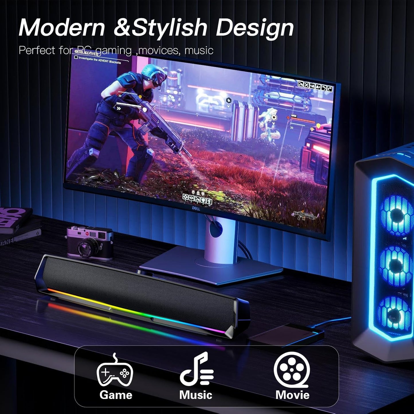 LENRUE Computer Speakers for Desktop,PC Speakers Gaming Sound bar with Colorful Light,USB Speaker With Bluetooth