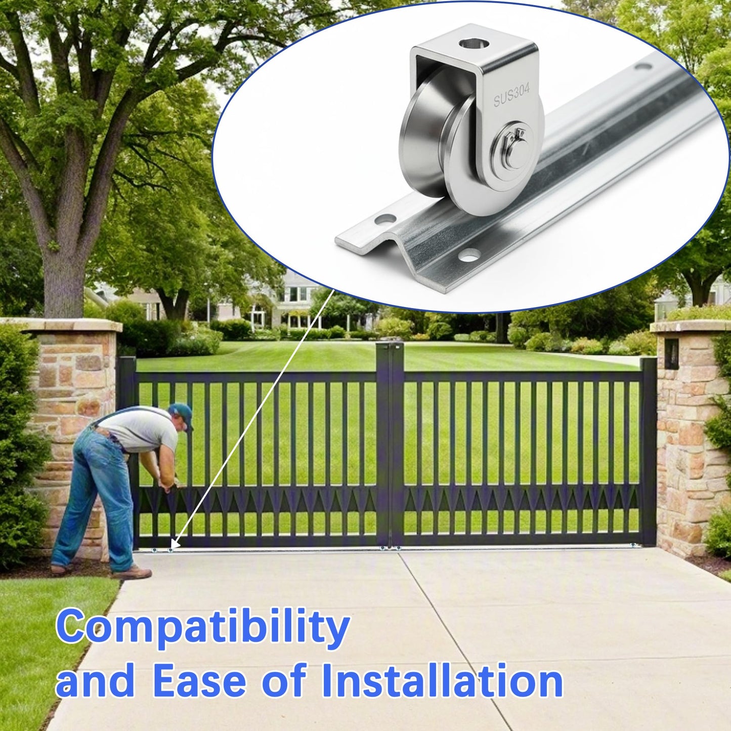 24 Ft V-Track Galvanized Inverted V Track for 1'' OD V-Groove Sliding Gate Rollers Driveway Gate with Hammer Drive in Anchors, Heavy Duty Sliding Driveway Gate Track