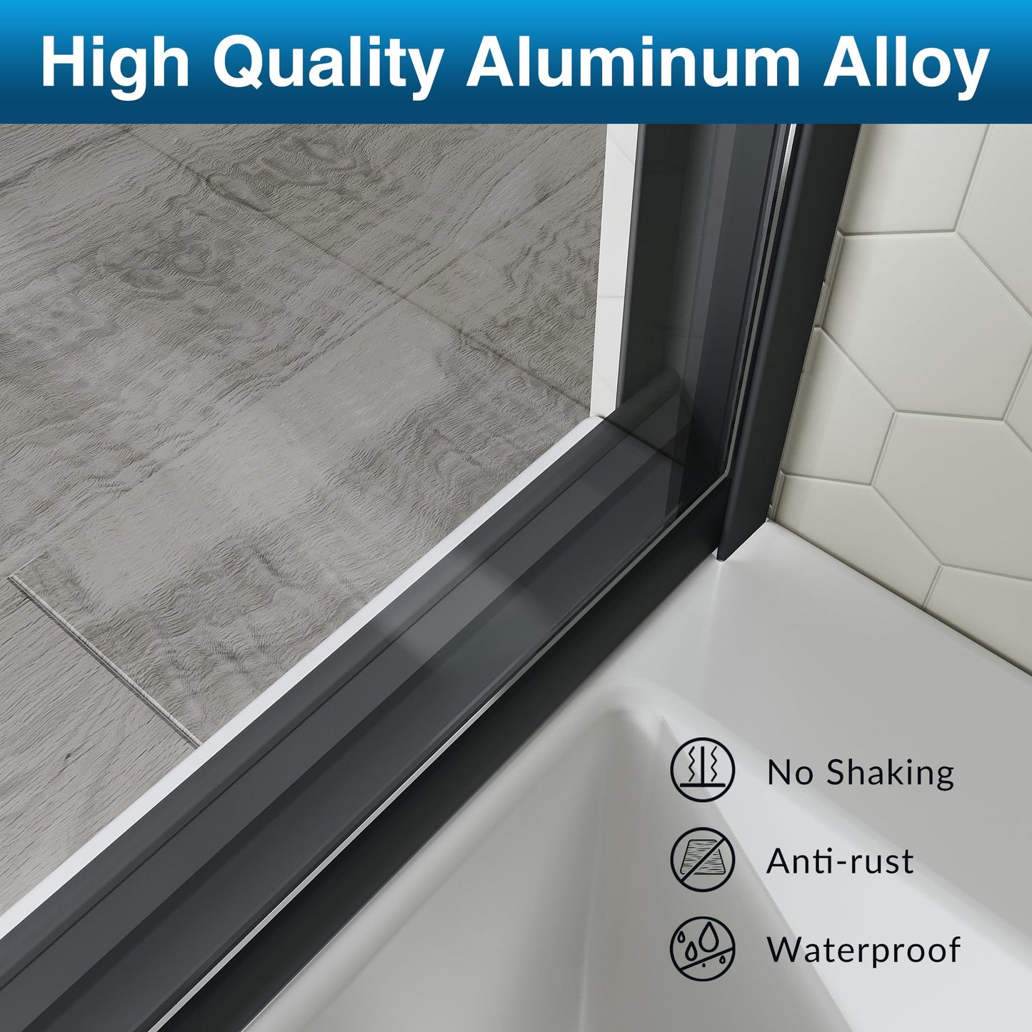 SL4U Shower Door 48" W x 76" H, Double Sliding Shower Door with 1/4" (6mm) Tempered Glass, Semi-Frameless Bypass Bathroom Door, Easy to Clean, Matte Black Finish