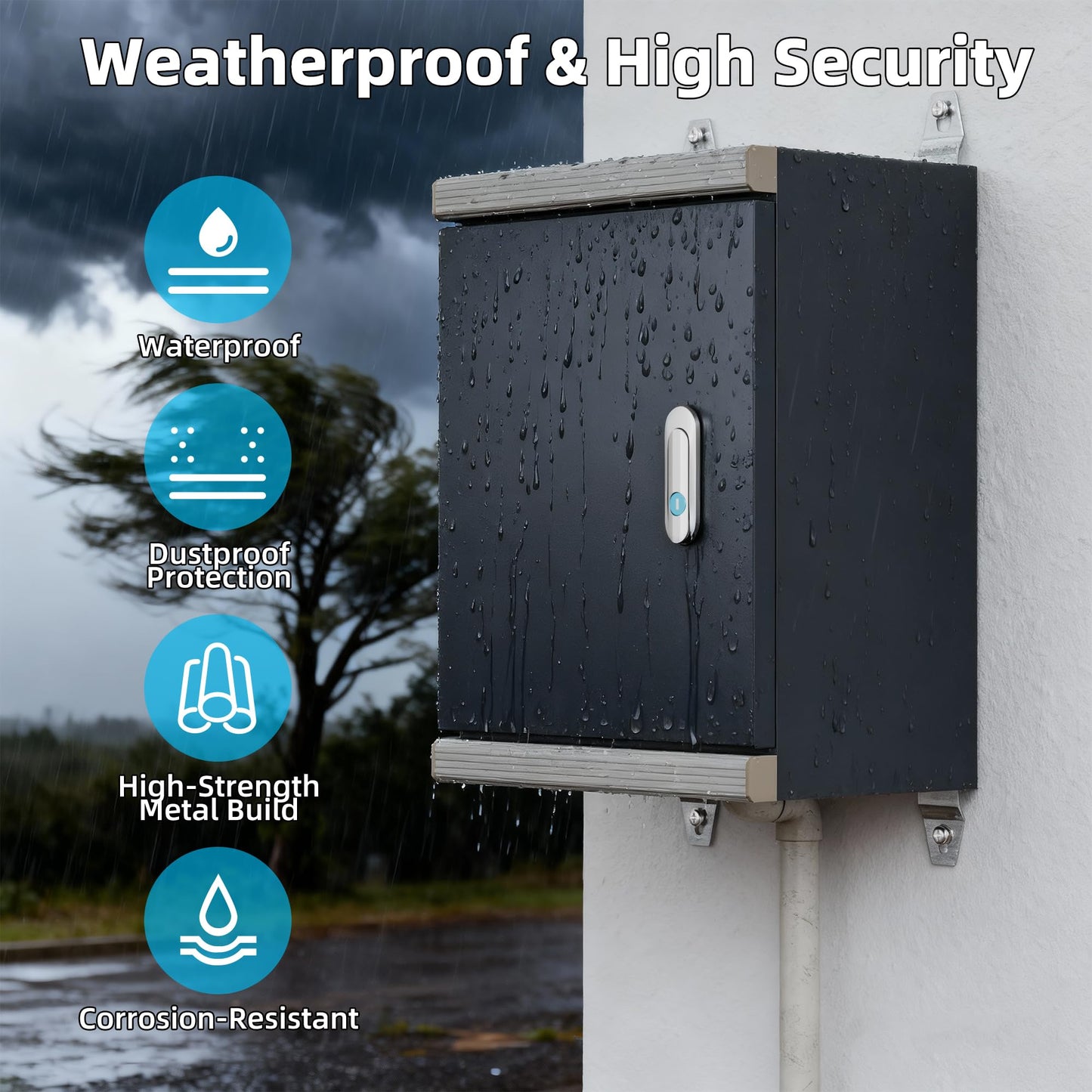 Joinfworld Outdoor Electrical Metal Box 15.7" x 11.8" x 7.8" Weatherproof Outdoor Junction NEMA Enclosure Box with Lock Din Rail Cable Gland