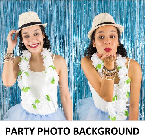 Foil Curtain Backdrop by Party Essentials - 10 Pack Blue Metallic Tinsel Fringe for Events & Celebrations