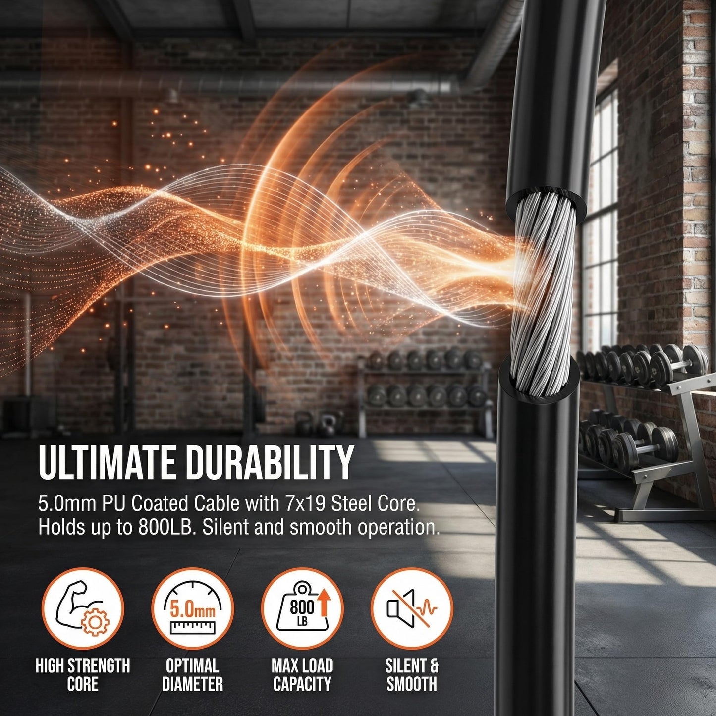 FOLUXING 32.8Ft All-in-One Cable Replacement Kit, 5.0mm PU Coated Steel Wire Rope with 17 Pcs Accessories – Upgraded Smooth & Durable Design for LAT Pulldown, Low Row, Home Gym Machine