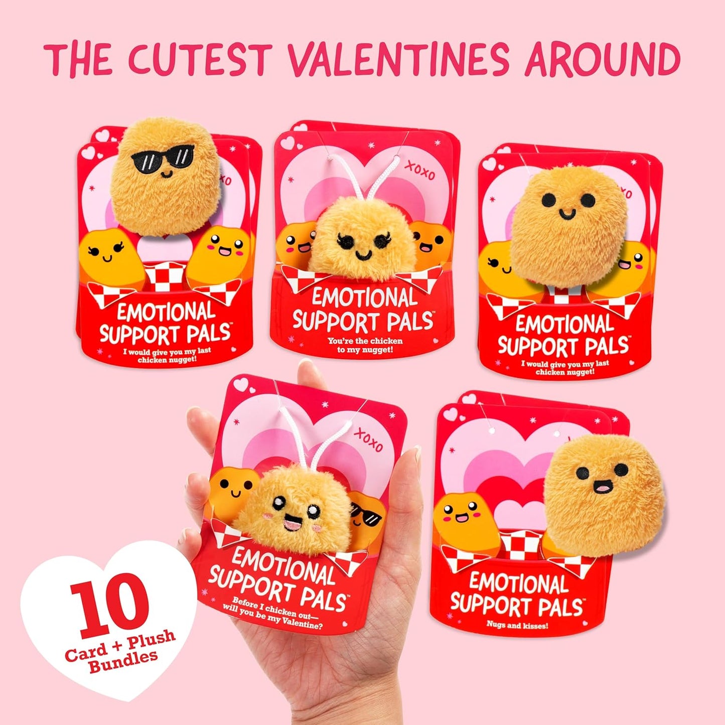 Relatable Emotional Support V-Day Nugget Cards - 10 Plushies & Cards with Carrying Case | Perfect Valentine's Gifts for Kids & Friends