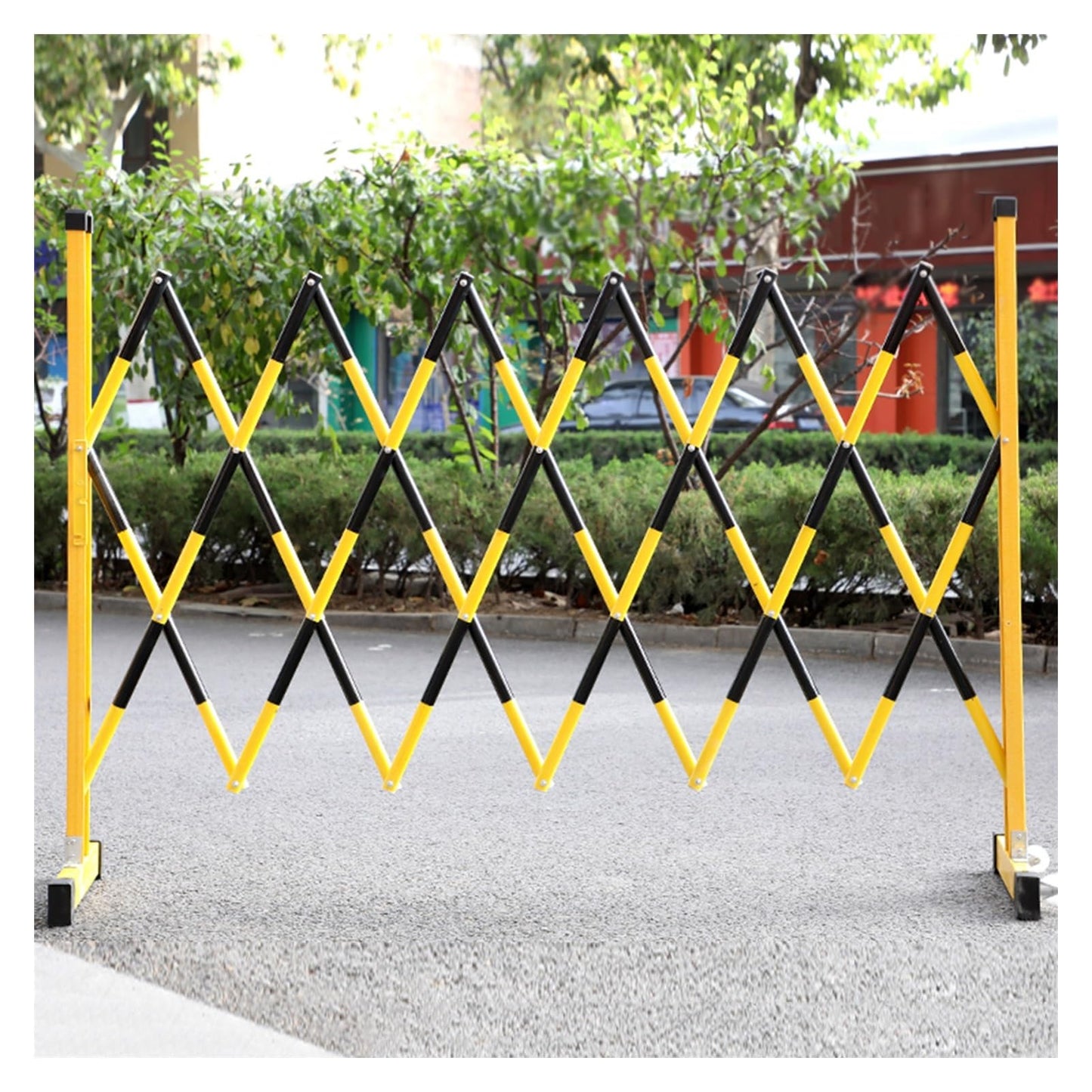 Retractable Traffic Barricade Folding Door,Portable Industrial Expandable Barricade Safety Fence Gate for Outdoor Road Construction Flexible Folding Driveway Barrier-Black+Yellow-3.9FTx6.6FT