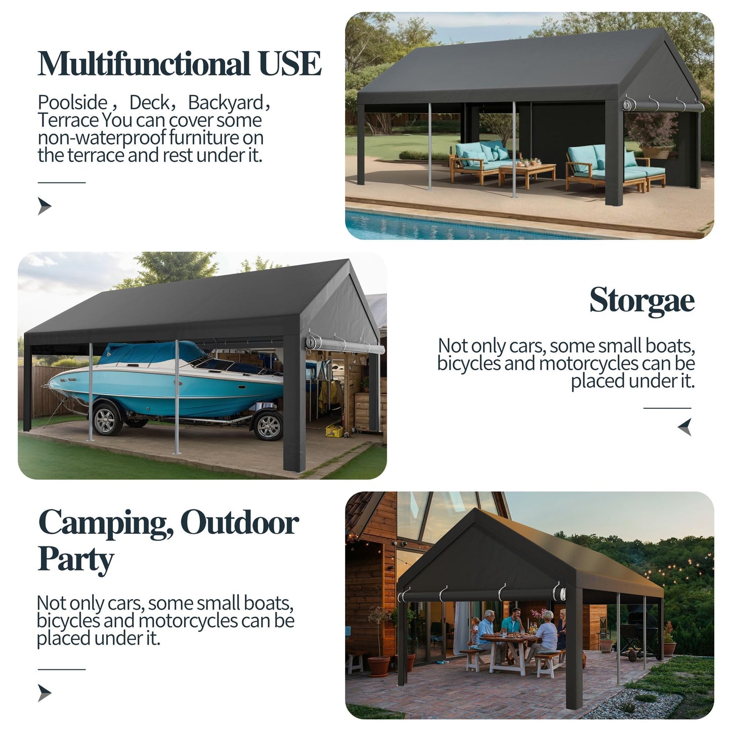 12x20 FT Heavy-Duty Design Carport,Portable Garage Canopy,Carport Canopy with Side-Opening Removable Door & Roll-Up Window,Portable Car Port for Car, Truck, Boat,Grey
