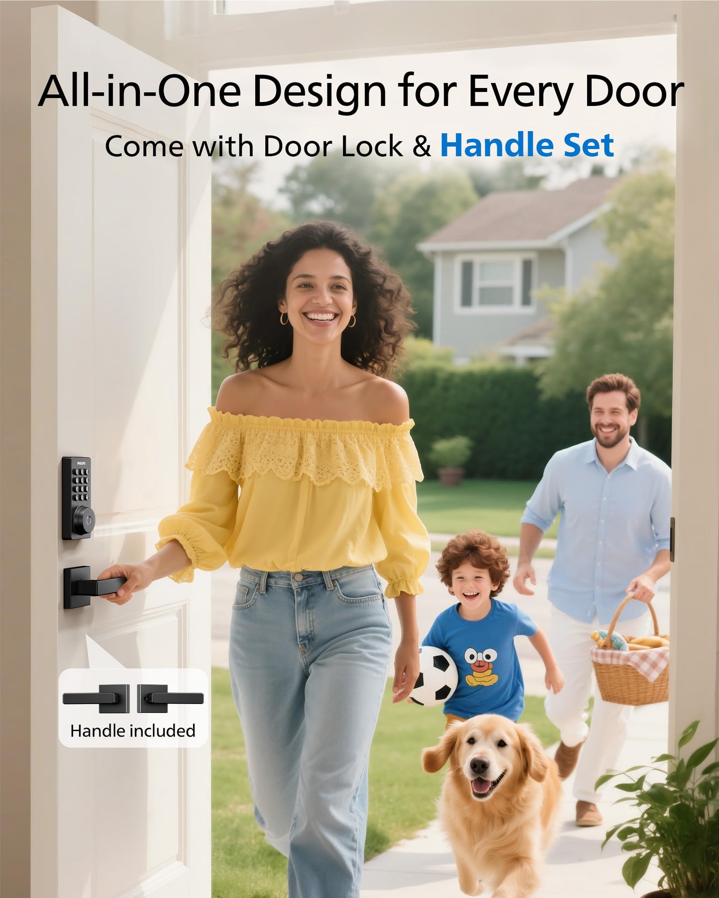 Philips WiFi Keypad Door Lock with Handle, Built-in WiFi, APP Remote Control, Voice & Fingerprint Unlock, Smart Locks for Front Door with Auto Lock, Digital Front Door Lock Set, Keyless Entry Deadbolt