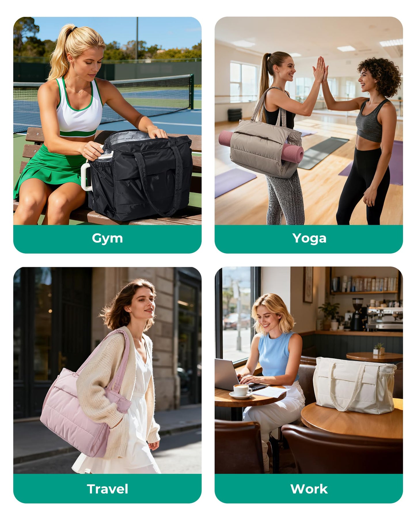 BAGSMART Yoga Mat Bag for Women, 22L Puffer Pilates Bag for 40oz Tumbler, Gym Bag for Yoga Travel College, Camel