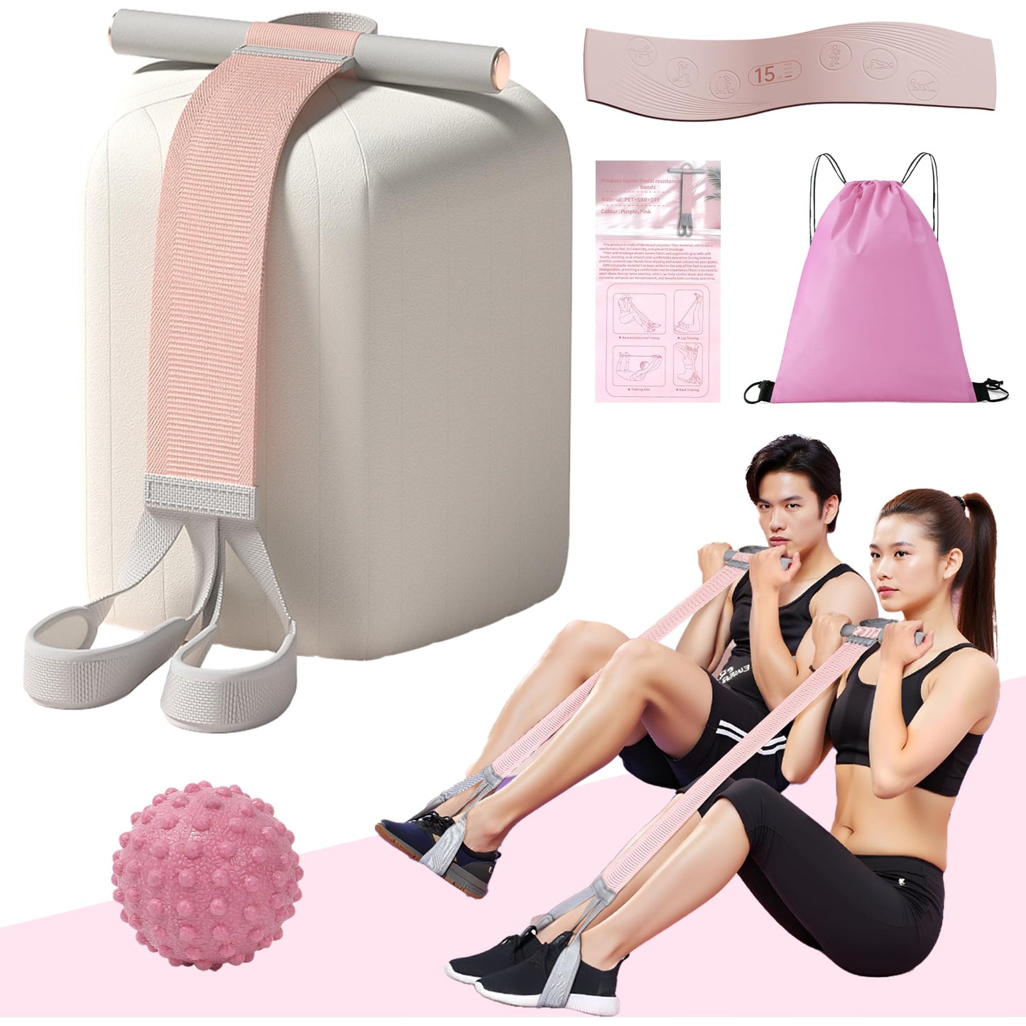 Fabric Resistance Band with Handles Non-Slip Foot Pedal Puller for Women 120lb Full-Body Fitness Band for Strength Muscle Training Workout Equipment for Chest Glutes Leg Arm Core Wrist Ankle