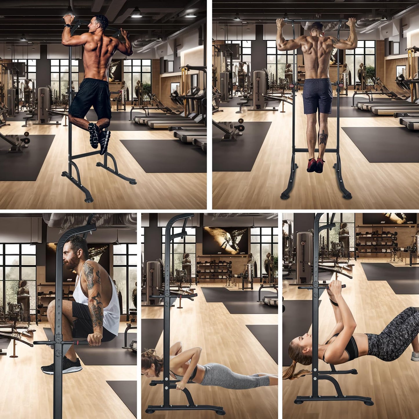 LSKSSNG Power Tower Dip Station Pull Up Bar Exercise Tower, Adjustable Height Dip Bar Power Tower for Multi-Function Full Body Strength Training Fitness Equipment, Pull Up Stand for Home Office Gym