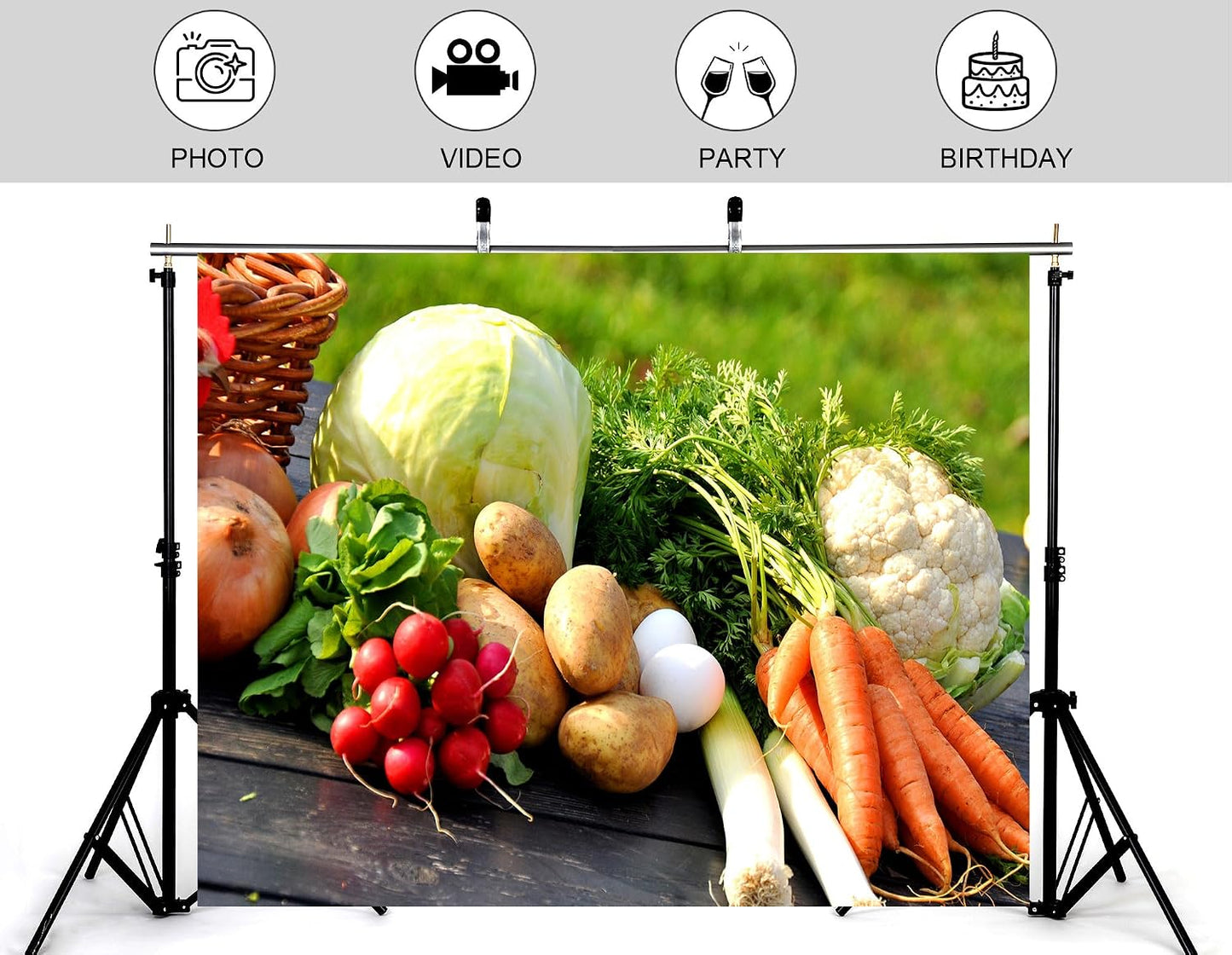KeyWork 8x8ft Fresh Vegetable Backdrop Assorted Produce Photography Background for Party Farm to Table Themed