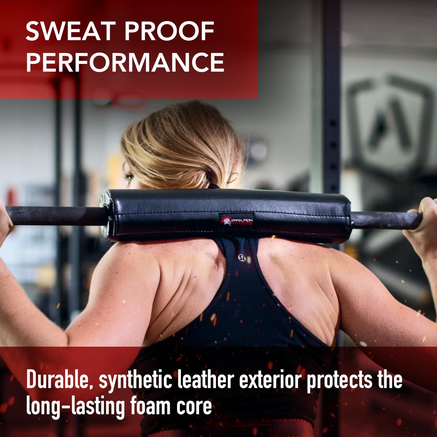 Dark Iron Fitness Barbell Pad w/Extra Thick Foam Padding, Non-Slip Hook & Loop Closure for Olympic Bars Weight Training Shoulder Neck Protection Support Squats Hip Thrusts Lunges, Blank Black