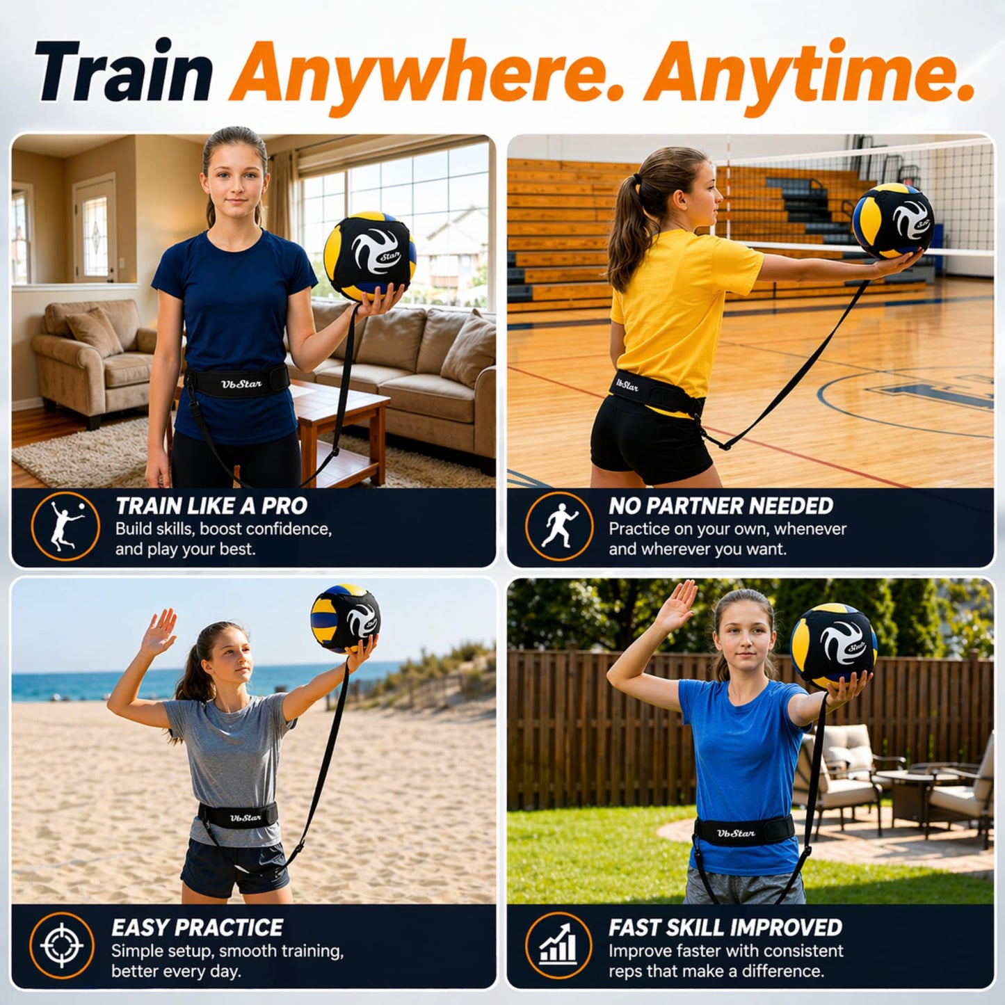 VbStar Volleyball Training Equipment Aid - Practice Your Serving, Setting & Spiking with Ease, Great Solo Serve & Spike Trainer for Beginners & Pro, Perfect Volleyball Gift