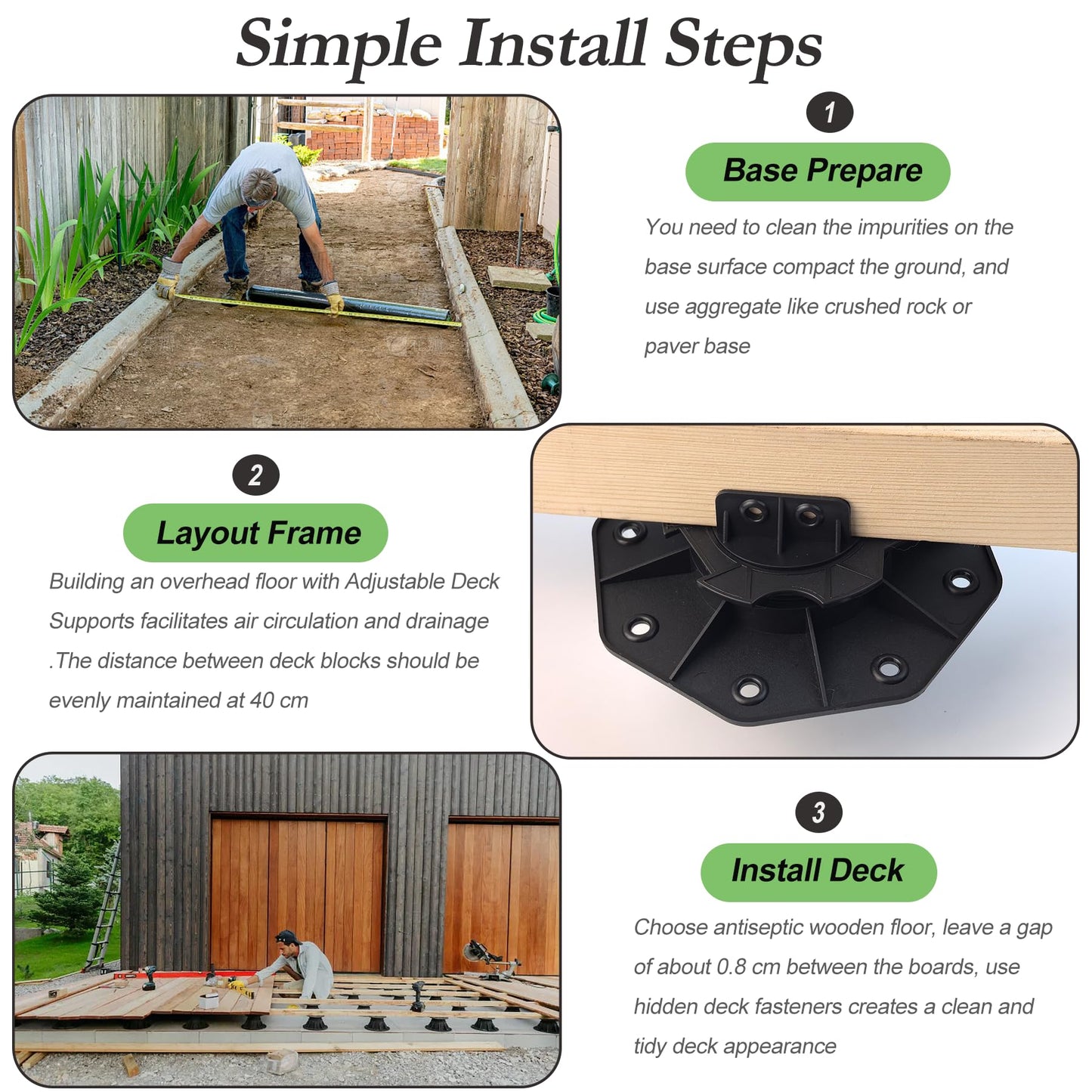 50 Pack Deck Block, Adjustable Deck Support Plastic Pedestal Paver, Shed Base Deck Leveling Blocks Post Base, 18-30MM Level Up Deck Support Pedestals Shed Foundation Kit