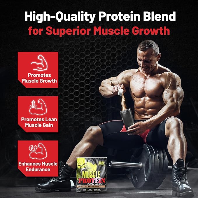 Muscle Protein Whey Powder [5 lbs/Pack of 1]??Cold Filtered, 25g Pure Protein, 6.6g BCAAs (Packaging May Vary) (5 Pound (Pack of 1), Peanut Butter Chocolate)
