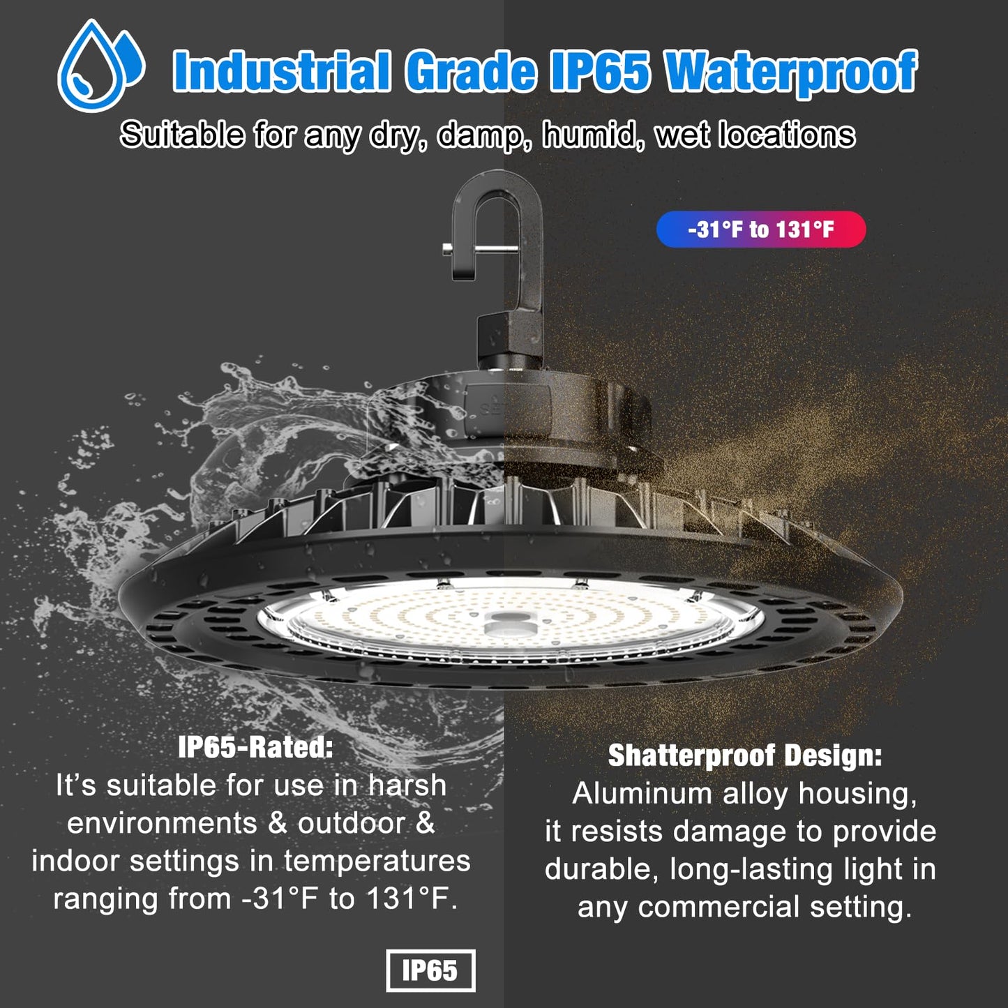 G GJIA UFO LED High Bay Lights 240W Flicker Free -36000LM Super Bright High Bay Shop Lights 5000K, 0-10V Dimmable, 6' Cable, 100-277V for Garage Barn Warehouse(2 Pack)