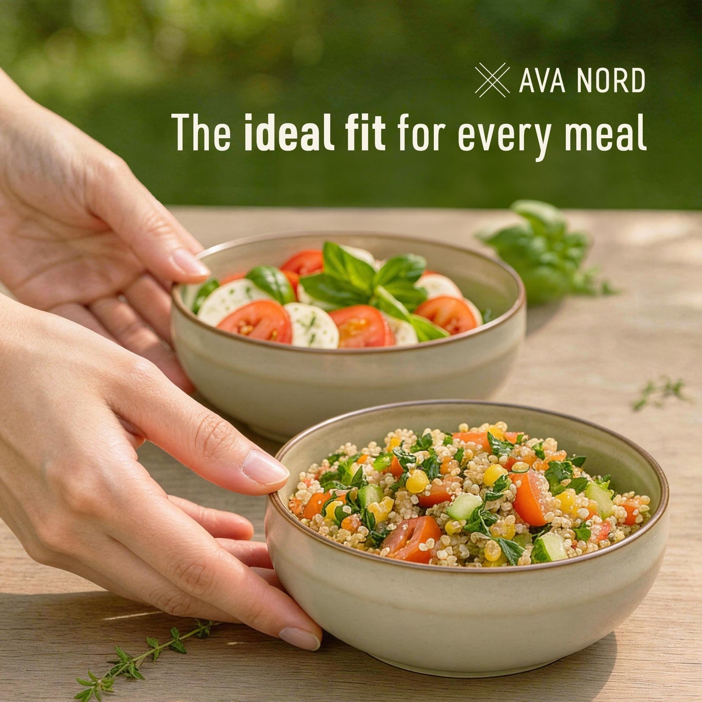 Ava Nord Stoneware Ceramic Cereal Bowls Set of 4, 21 oz | Lead-Free, Cadmium-Free | Microwave and Dishwasher Safe | For Soup, Salad, Rice, Dessert, Ice Cream | Nordic Design | Terracotta/Sage Ash