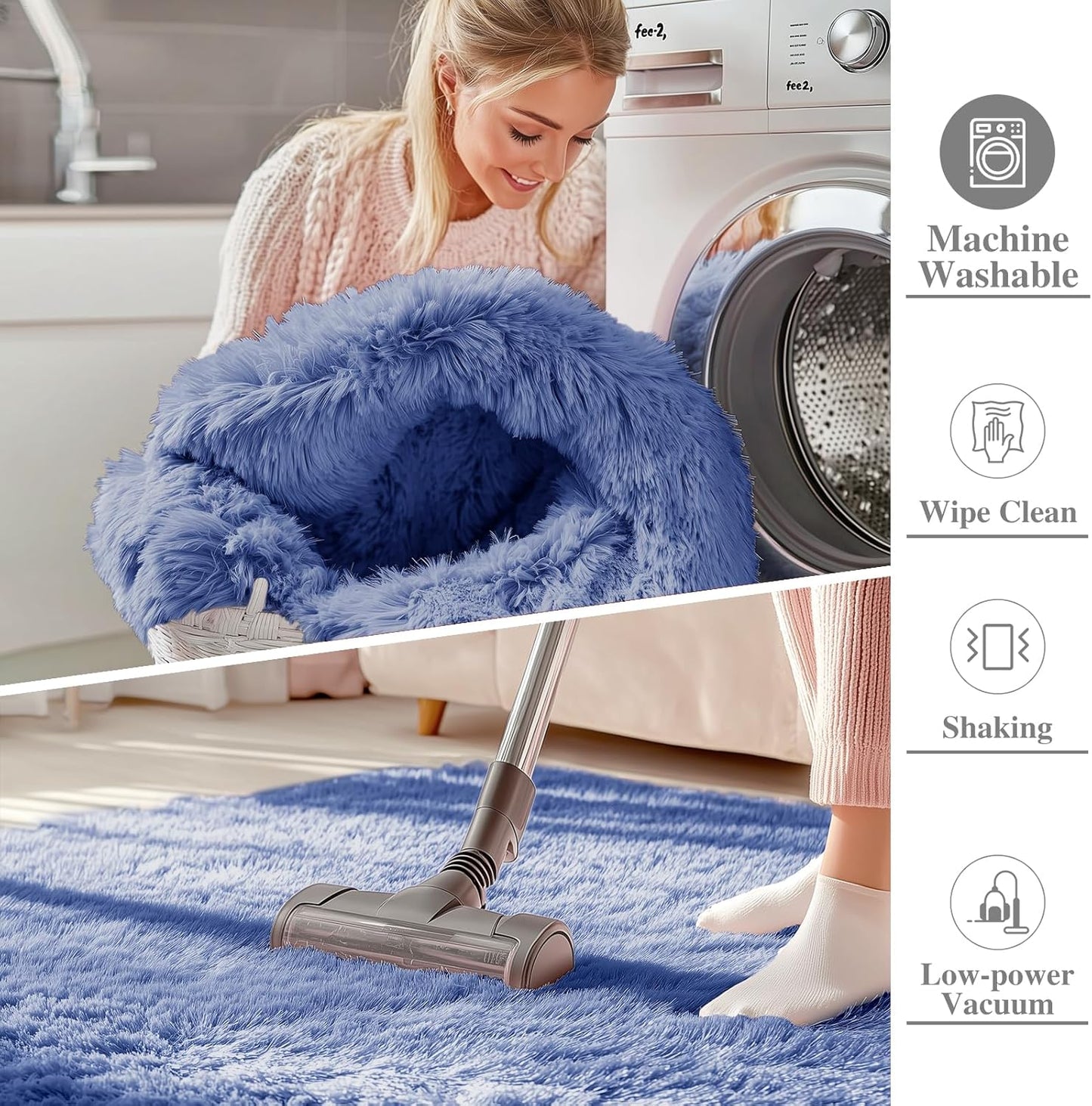 OLANLY Area Rugs - Soft Fluffy Shaggy Indoor Carpet for Living Room & Bedroom | 4x5.9 ft Denim Blue