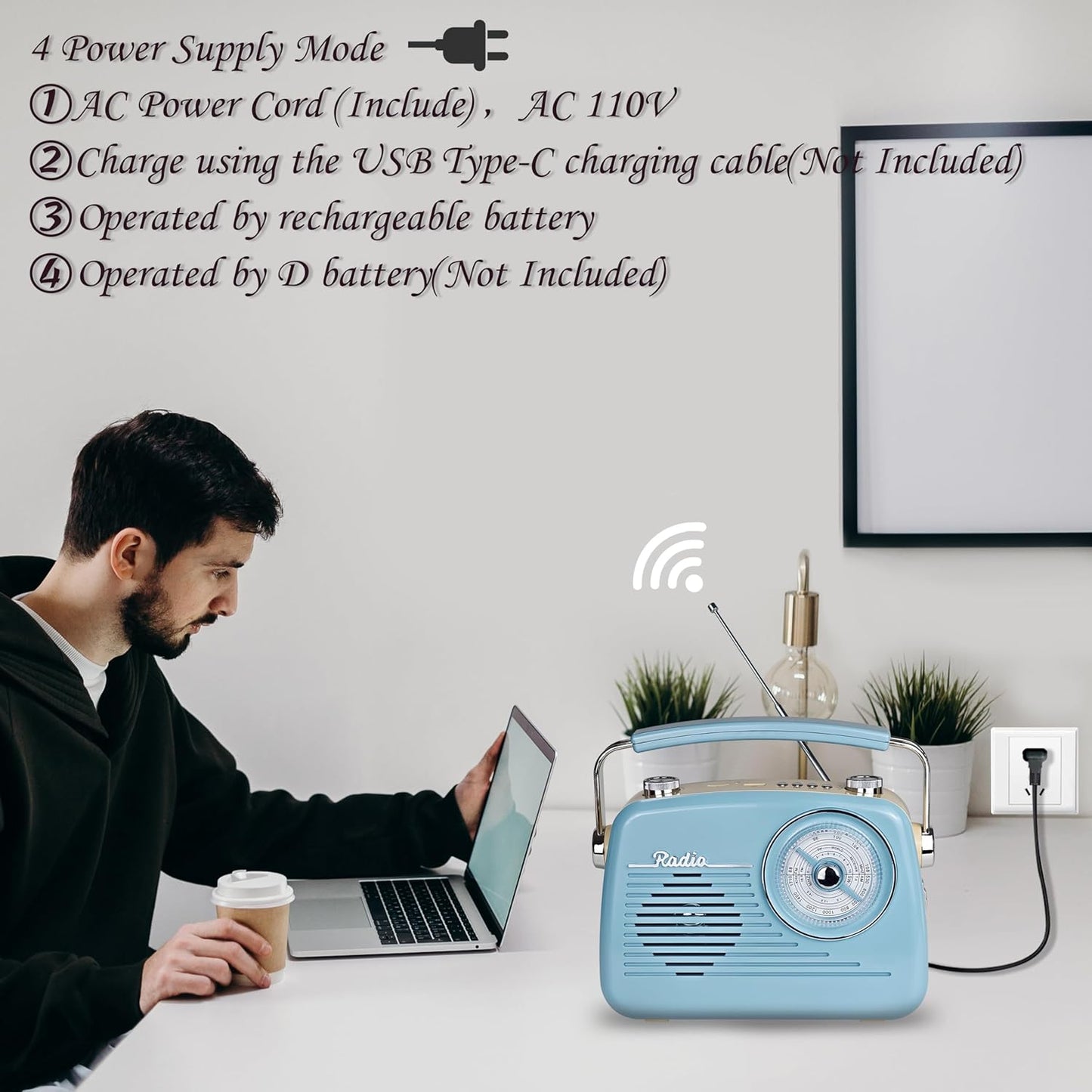 WENPZERAY 4 5W Portable AM FM Shortwave Vintage Radio Multifunctional Bluetooth Speaker Power Options Speaker TWS
