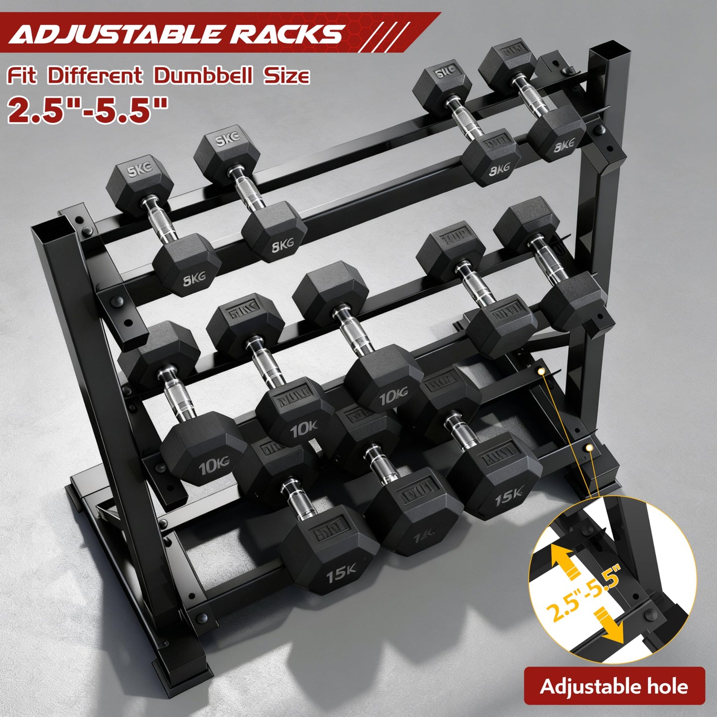 Zlinke 3-Tier Dumbbell Rack Multilevel Weight Storage Organizer for Home Gym, Weight Rack for Dumbbells, Kettlebells, 1100LBS (Rack Only)