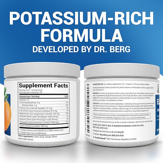 Dr. Berg Zero Sugar Hydration Keto Electrolyte Powder - Enhanced w/ 1000 mg of Potassium & Real Pink Himalayan Salt (NOT Table Salt) - Orange Flavor Hydration Drink Mix Supplement - 50 Servings