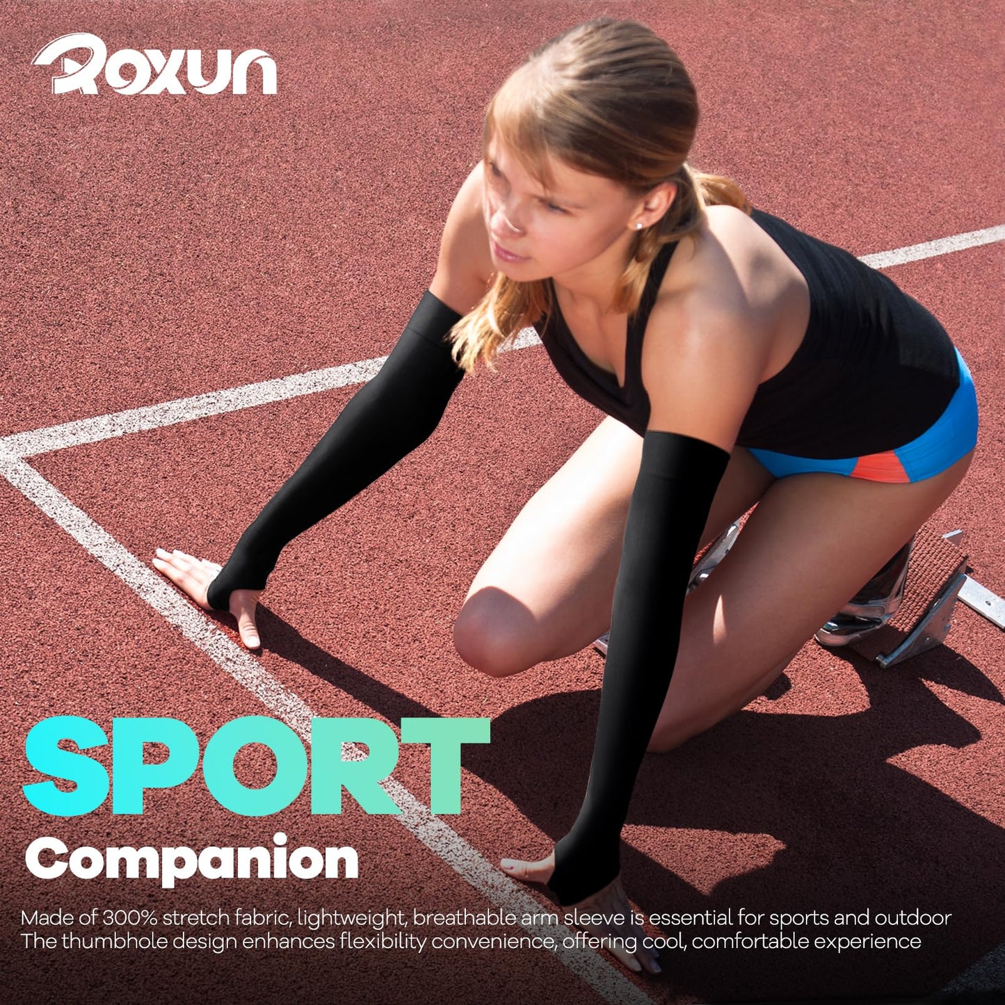 ROXUN 4 Pairs Arm Sleeves with Thumb Hole, Cooling UV Sun Protection Compression Tattoo Cover Up for Men/Women 4 Black