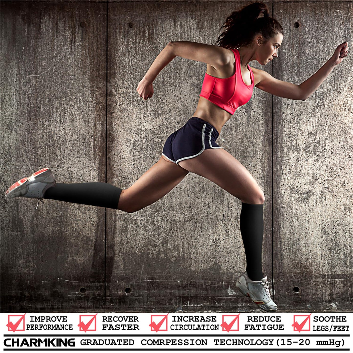 CHARMKING Compression Socks (3 Pairs) - 15-20 mmHg, Athletic Support for Running, Cycling, Travel - Boost Circulation and Performance (Black, S/M)