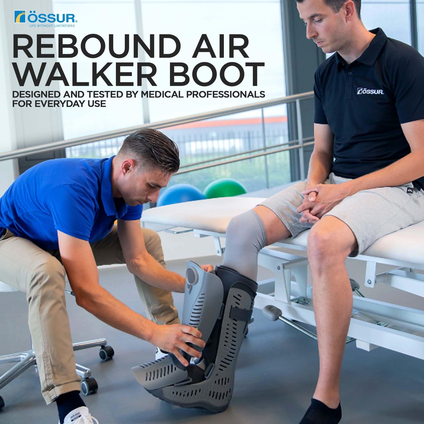 Ossur Rebound Air Walker Boot with Compression Adjustable Comfortable Straps & Air Pump Rocker Bottom | For Ankle Sprains, Stable Fractures, Tendon Sprains, & Post-Operative Rehab | (High Top, S)