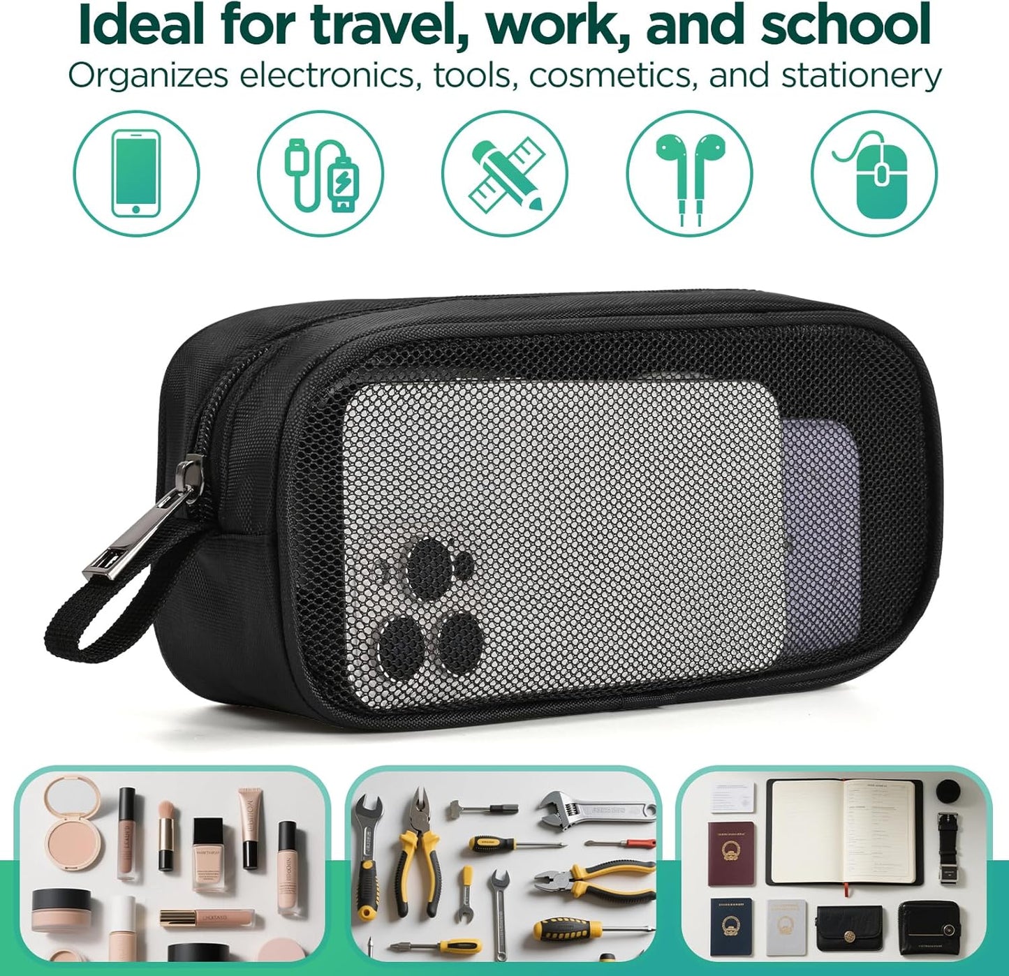 Lidwot Breathable Mesh Nylon Travel Organizer - Portable Cable pouch & Tool Case for Laptop Charger, Mouse, Power Bank