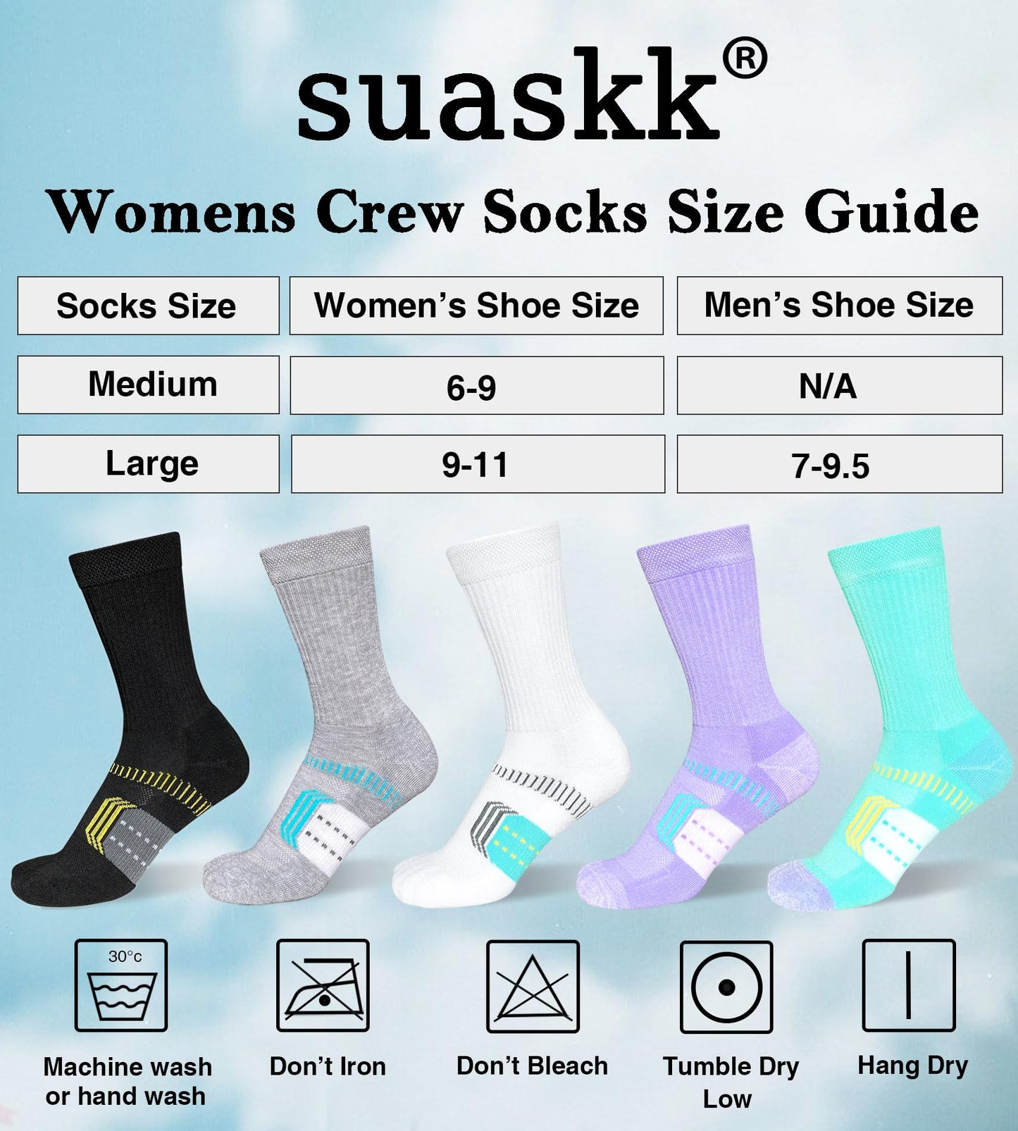 suaskk Womens Cushioned Athletic Running Crew Socks, Breathable Wicking Comfort Hiking Sock 5 Pairs