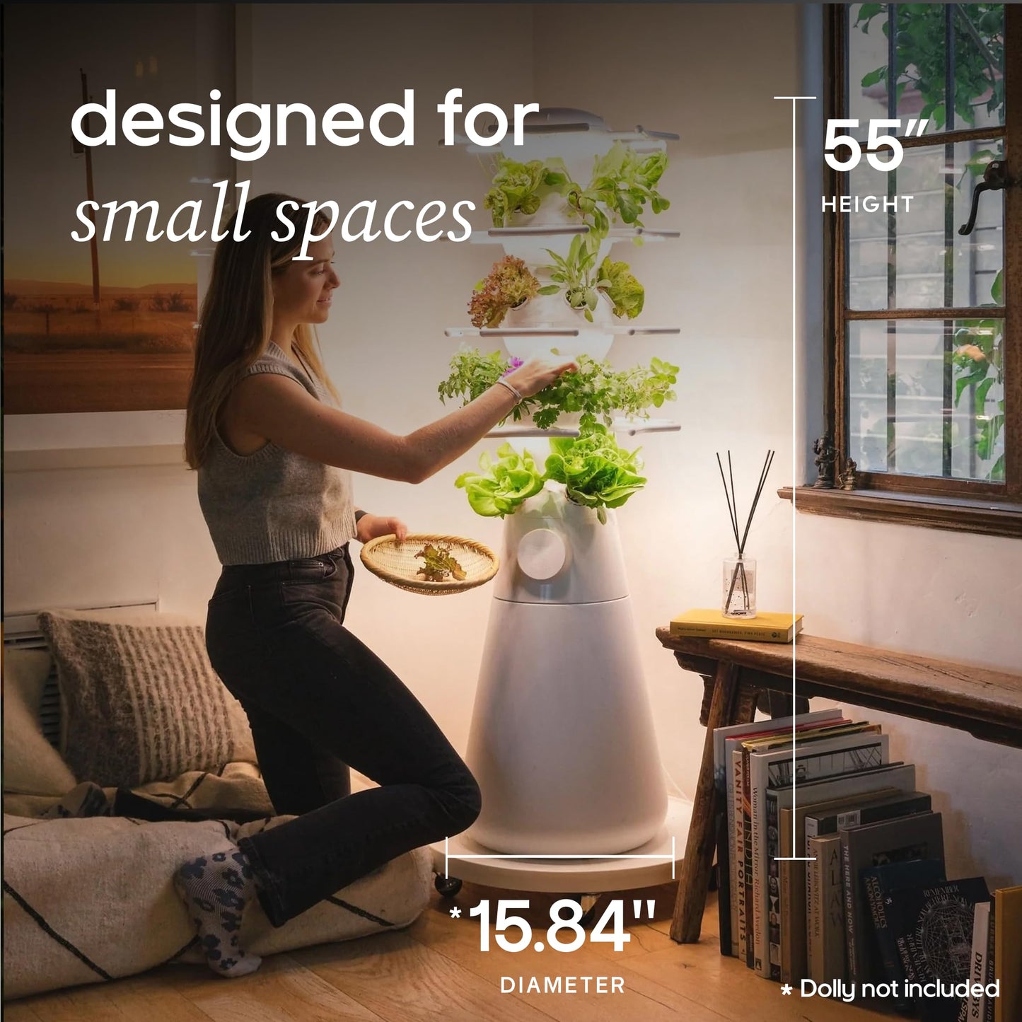 Lettuce Grow Farmstand Nook 4ft.7” Vertical Hydroponic Garden Tower - Self-Watering, Vertical Hydroponic Tower with LED Grow Lights, 20 Live Seedlings, Smart Timer - Indoor Vertical Growing Tower