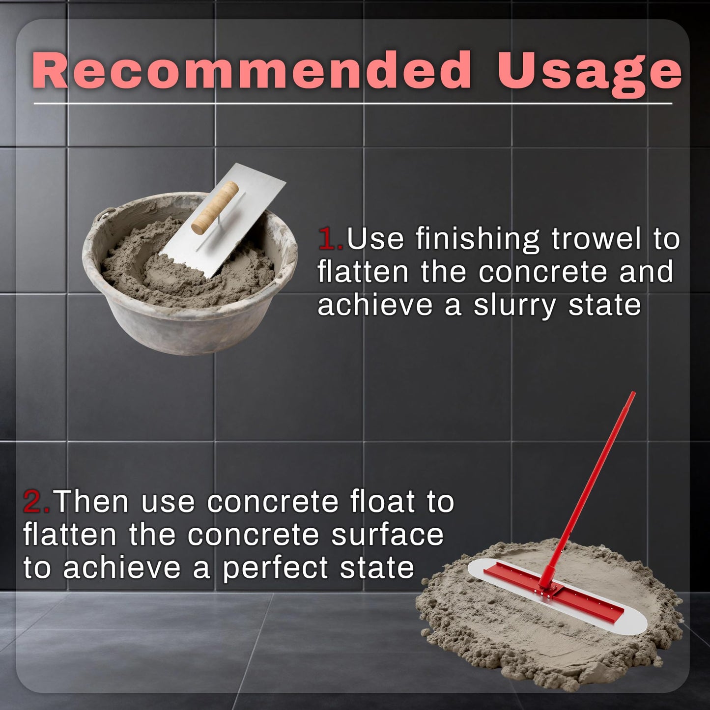 48" x 8" Concrete Bull Float Kit, Stainless Steel Round End Finishing Trowel with 47'' Adjustable Handle, Heavy Duty Concrete Smoothing Tool for Cement, Driveway, Patio