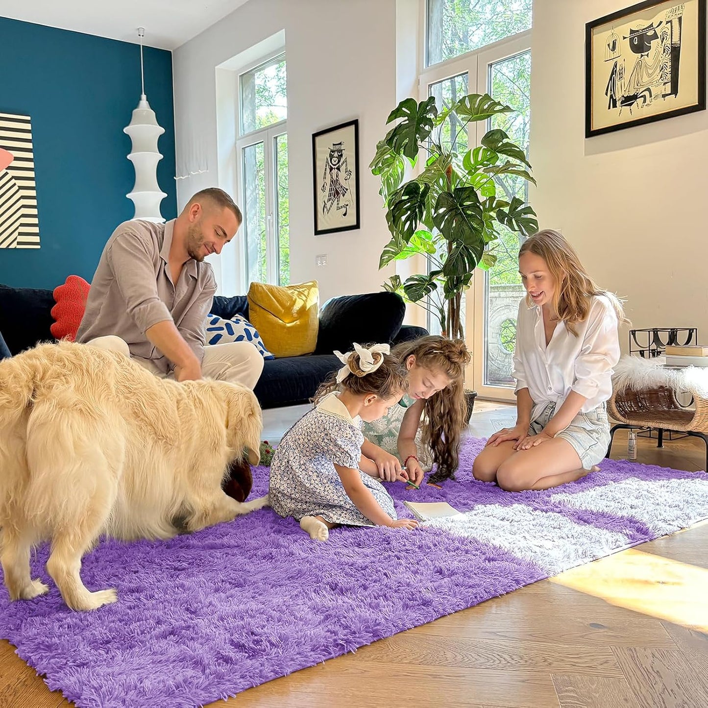 OLANLY Large Area Rug - Soft Fluffy Shaggy Carpet for Living Room & Bedroom | 5x8, Purple