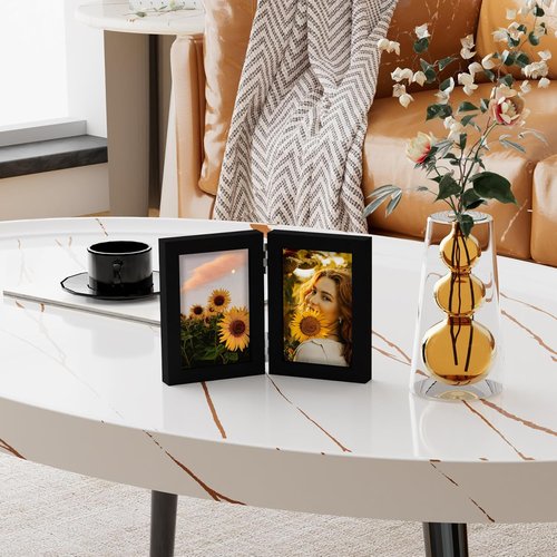 decorUhome 4x6 Picture Frame - Vertical Bifold Design with Plexiglass for Tabletop Display - Black