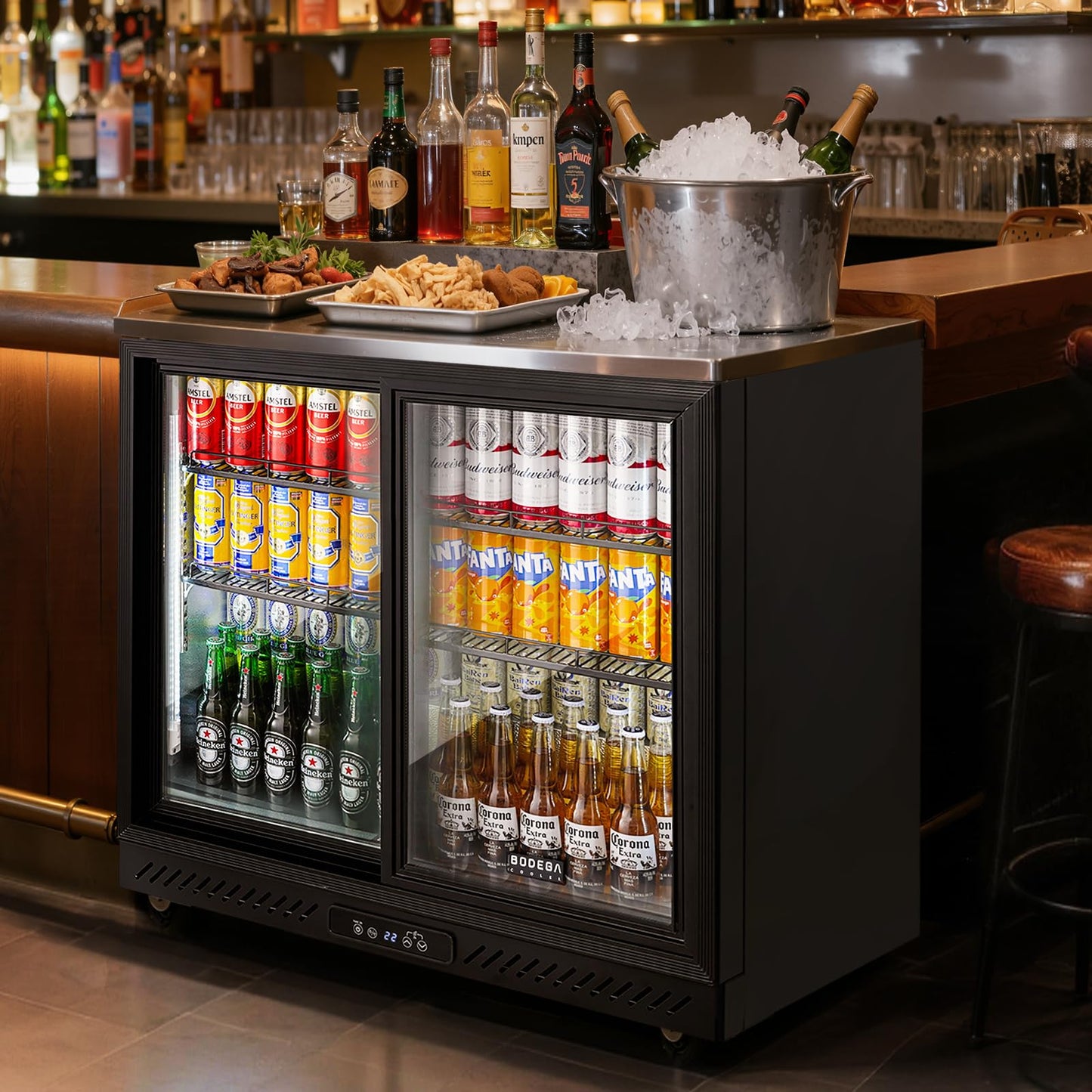 BODEGA BODEGACOOLER Back Bar Cooler,7.7 Cu.ft Commercial Beverage Refrigerator with 2 Sliding Glass Doors, Stainless Steel Top,Beverage Fridge Perfect for Beer,Wine,Soda,DOE Approved