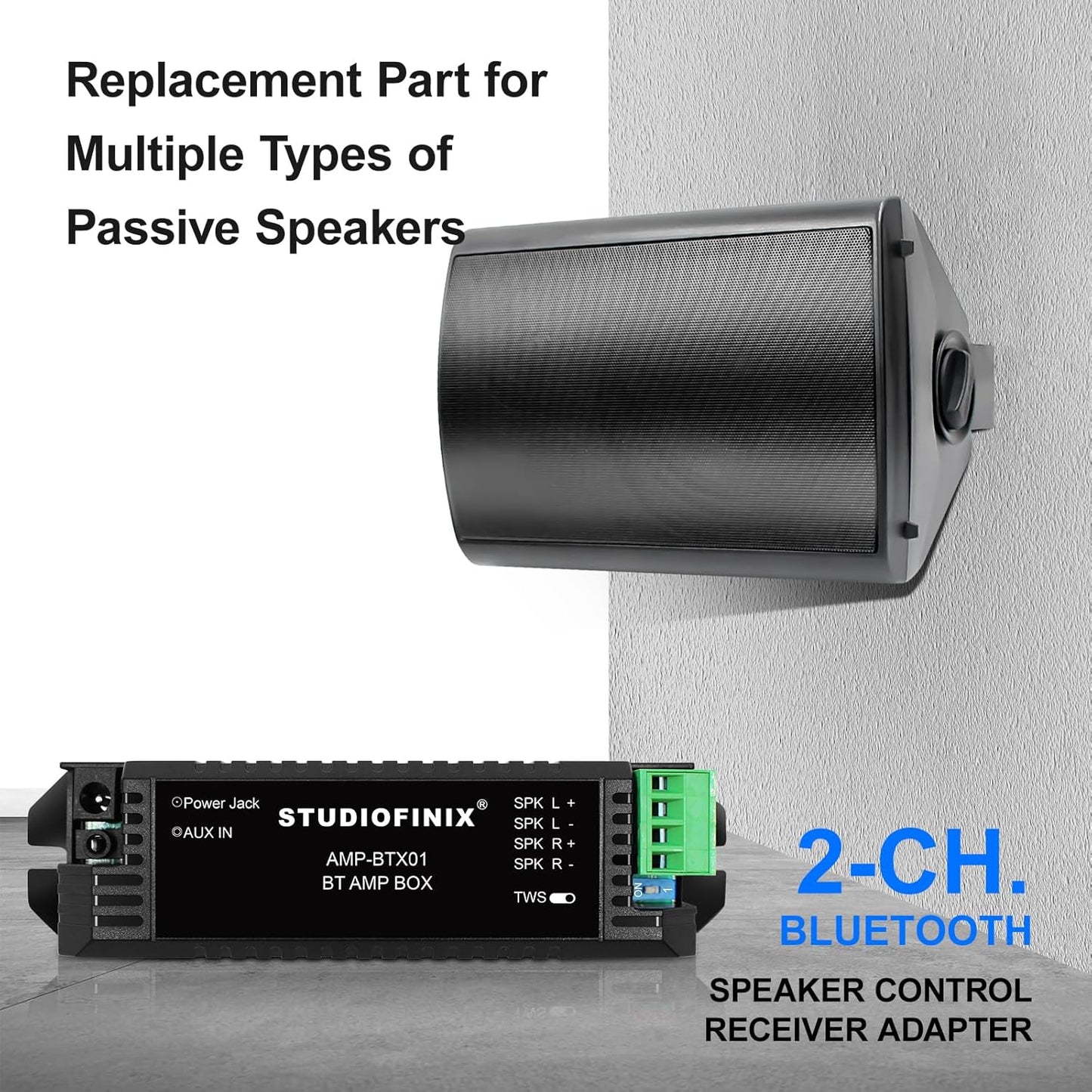 STUDIOFINIX 2-Channel 5.1 STUODIOFINIX Mini Bluetooth Amplifier for Passive Speakers with TWS,AUX,Replacement